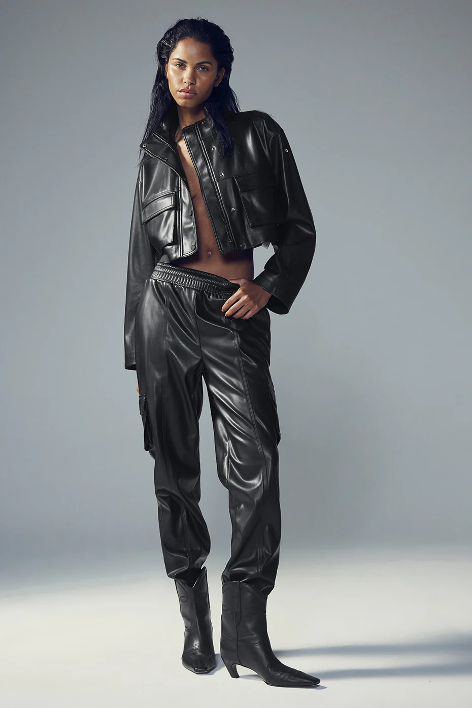 Faux Leather Power Hour Jogger - Black