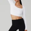 Alosoft Ribbed Show Stopper Long Sleeve Top - White