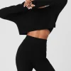 Cashmere Plush Waffle Cropped Long Sleeve - Black