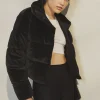 Ribbed Velour Gold Rush Puffer - Black