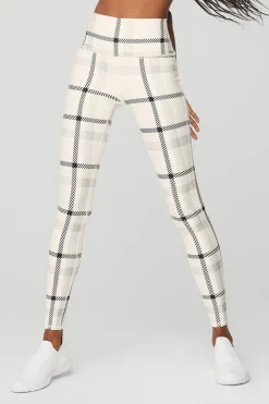 Airlift High-Waist Magnified Plaid Legging - Ivory/Black