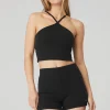 Goddess Ribbed Cross Crop Top - Black