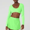 Ribbed Defined Long Sleeve Bra - Green Glow