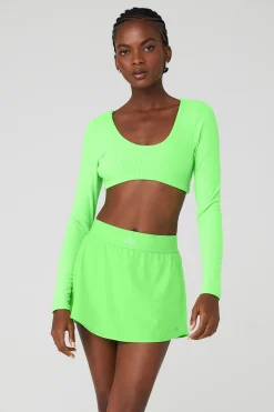 Ribbed Defined Long Sleeve Bra - Green Glow
