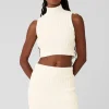 Cable Knit Winter Bliss Mock Neck Tank - Ivory