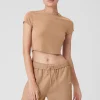 Ribbed Sea Coast Cropped Short Sleeve Tee - Toasted Almond