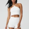 Goddess Ribbed Cross Crop Top - White