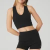 Goddess Ribbed Cropped Racerback Tank - Black