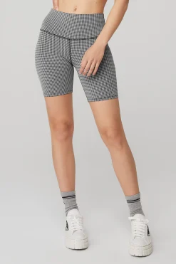 7&quot; High-Waist Micro Houndstooth Biker Short - White/Black