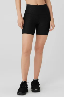 5&quot; Airlift High-Waist Leopard Debossed Biker Short - Black
