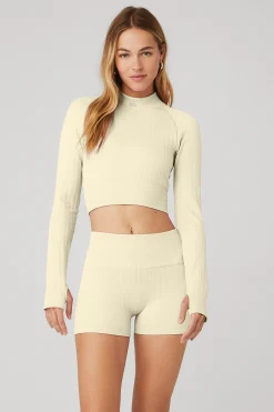 Seamless Cable Knit Long Sleeve Top - French Vanilla
