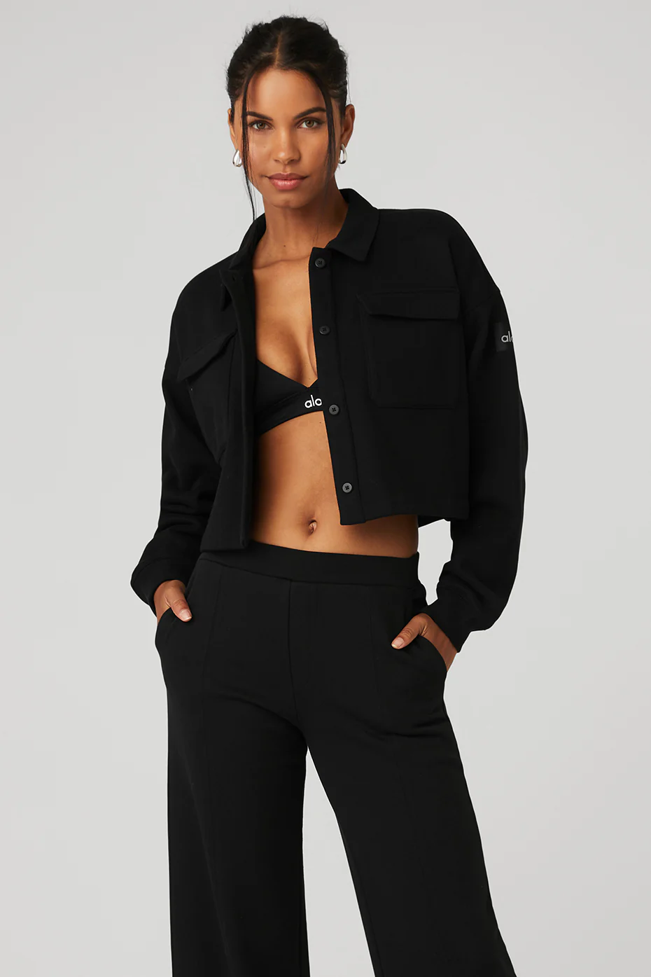Renown Cropped Button-Up Pullover - Black