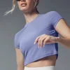 Ribbed Sea Coast Cropped Short Sleeve Tee - Lilac Blue