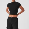 Wellness Rib Mock Neck Polished Short Sleeve - Black
