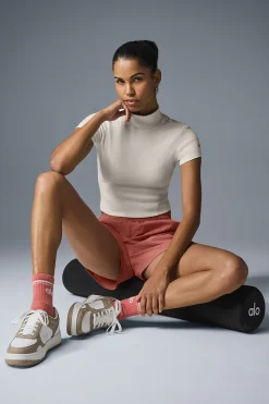 Wellness Rib Mock Neck Polished Short Sleeve - Ivory