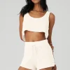 Cashmere Plush Waffle Cropped Tank - Ivory