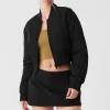 Cropped Break Line Bomber Jacket - Black