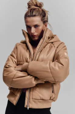 Faux Leather Boss Puffer - Toasted Almond
