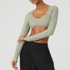 Ribbed Defined Long Sleeve Bra - Limestone