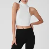 Ribbed Sea Coast Cropped Turtleneck Tank - White