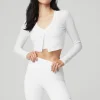 Ribbed Cropped Whisper Cardigan - White