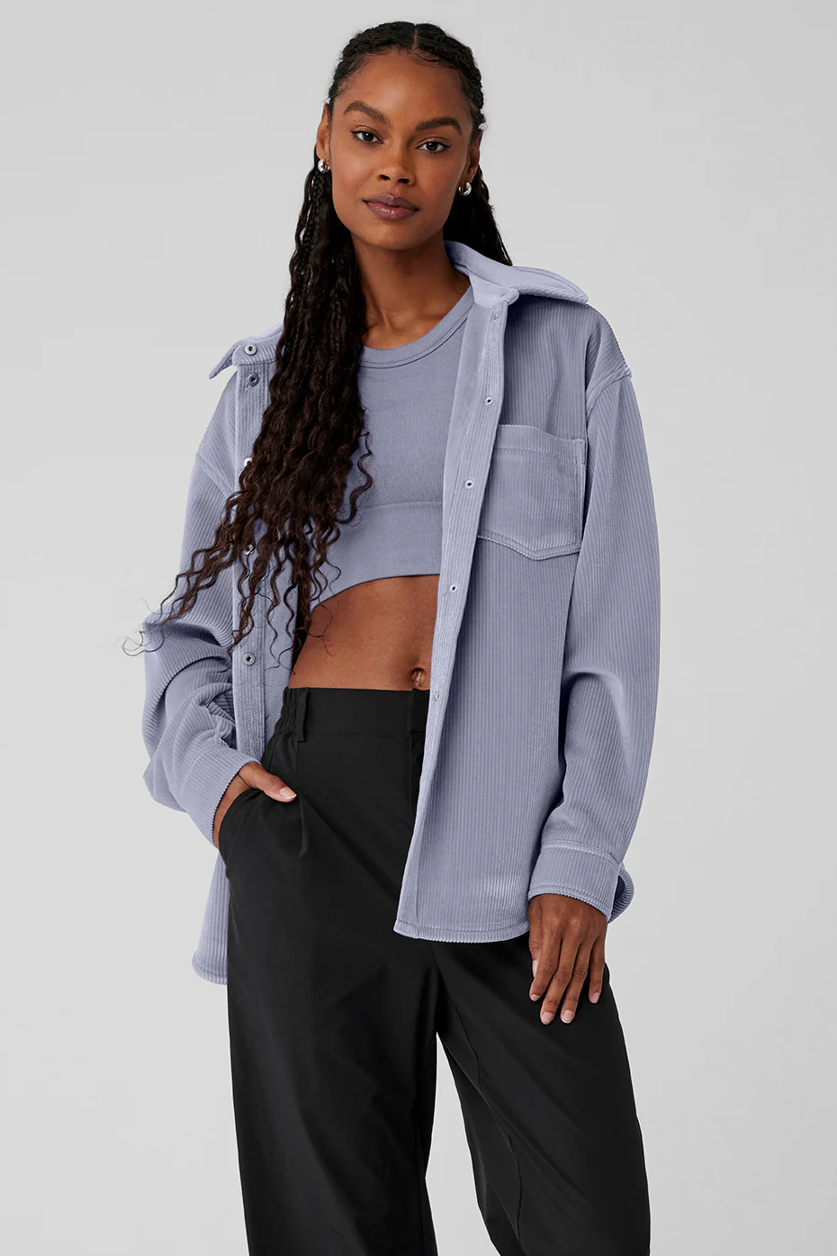 Ribbed Velour Mountain Side Shacket - Fog