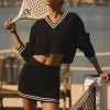 Tennis Club Sweater Knit Skirt - Black/Ivory