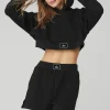 Quilted Cropped Arena Hoodie - Black