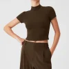 Wellness Rib Mock Neck Polished Short Sleeve - Espresso