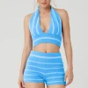 Cashmere Mini Stripe Halter Tank - Azure Blue/White