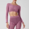 Mesh Sheer Illusion Cropped Long Sleeve - Soft Mulberry