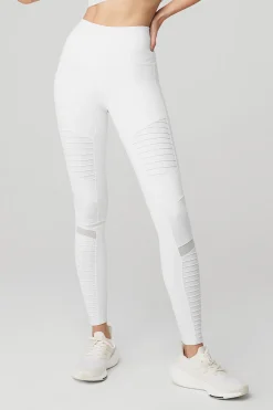 High-Waist Moto Legging - White/White Glossy