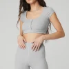 Blissful Henley Bra Top - Athletic Heather Grey