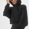 Cropped Headliner Shoulder Pad Hoodie - Black