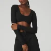 Ribbed Defined Long Sleeve Bra - Black