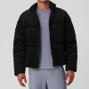 Debossed Corduroy Stage Puffer - Black