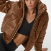 Faux Leather Boss Puffer - Cinnamon Brown