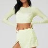 Mesh Gingham Cropped Long Sleeve - Iced Green Tea