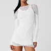 Striped Mesh Synergy Long Sleeve Dress - White