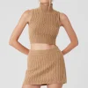 Cable Knit Winter Bliss Mock Neck Tank - Toasted Almond