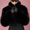 Opulent Faux Fur Cropped Jacket - Black