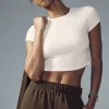 Ribbed Sea Coast Cropped Short Sleeve Tee - Ivory