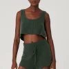Cashmere Plush Waffle Cropped Tank - Dark Cactus