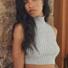 Cable Knit Winter Bliss Mock Neck Tank - Athletic Heather Grey