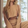 Cashmere Plush Waffle Cropped Long Sleeve - Toasted Almond