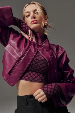 Faux Leather Power Hour Jacket - Wild Berry
