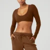 Ribbed Defined Long Sleeve Bra - Cinnamon Brown