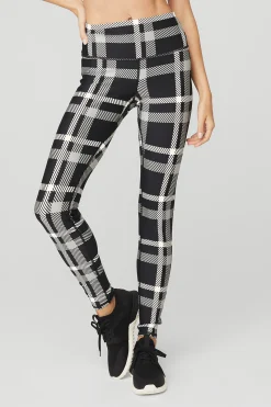 Airlift High-Waist Magnified Plaid Legging - Black/Ivory