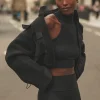 Ribbed Sea Coast Cropped Turtleneck Tank - Black